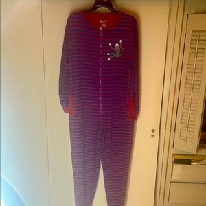 Nick & Nora Red and Blue Footies One Piece sock monkey Jammie size medium